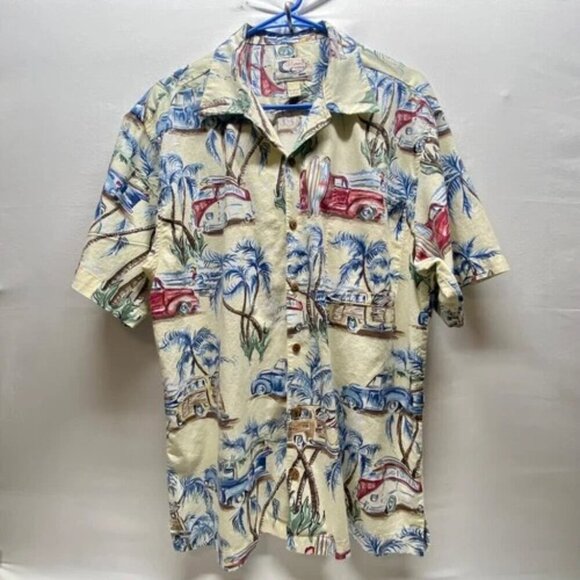 Blue Water Wear Button Up Men's Large Cream Rare Volkswagen Surf Van Beach Shirt - Picture 10 of 16